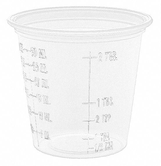 Disposable Cold Cup: Plastic, Uncoated/Unlined, 1.25 oz Capacity, Patternless, Clear, 2,500 PK