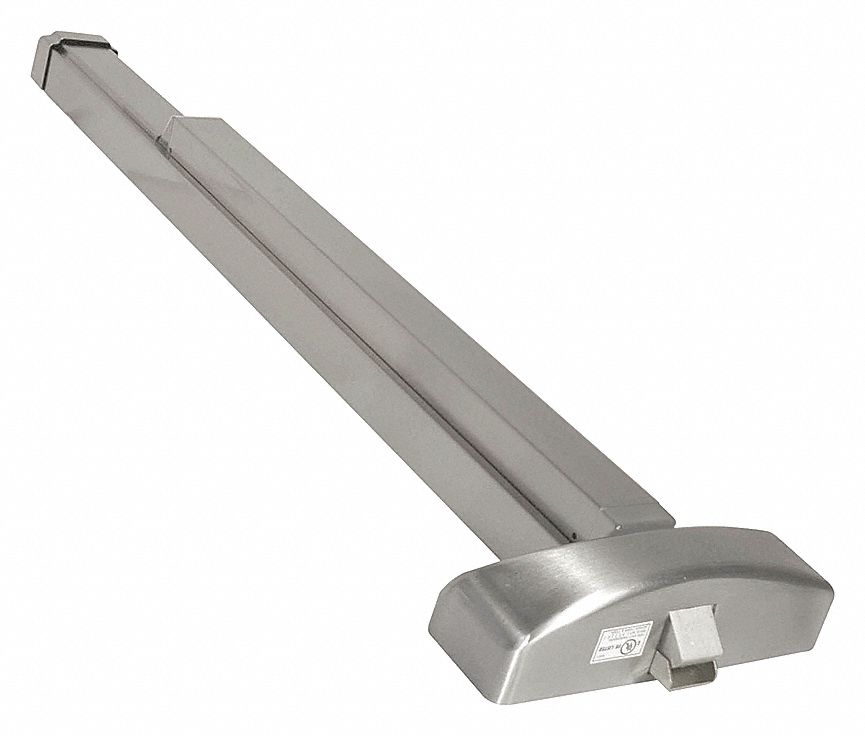 FIRE RATED PANIC PUSH BAR, POSITIVE LATCH, FOR 3 FT X 7 FT X 1 3/4 IN DOOR, STAINLESS STEEL