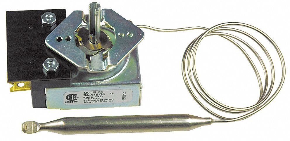 THERMOSTAT, 1 11/16 IN W, 2⅞ IN H, 1 9/16 IN D, SWITCH, DIRECT ACTING