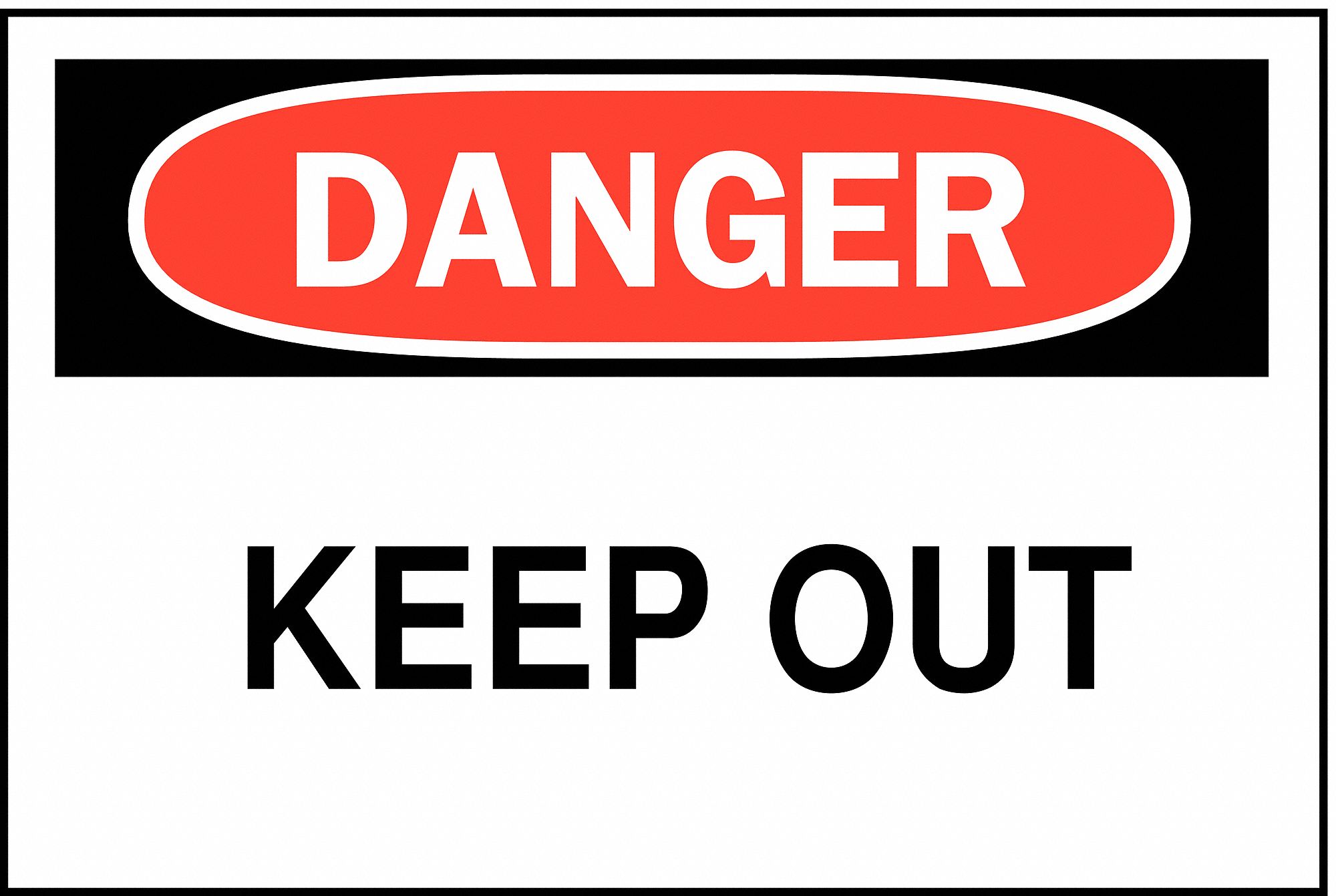 DANGER SIGN, PLASTIC, 10 IN WIDTH, 7 IN HEIGHT, WHITE, WITH MOUNTING HOLES