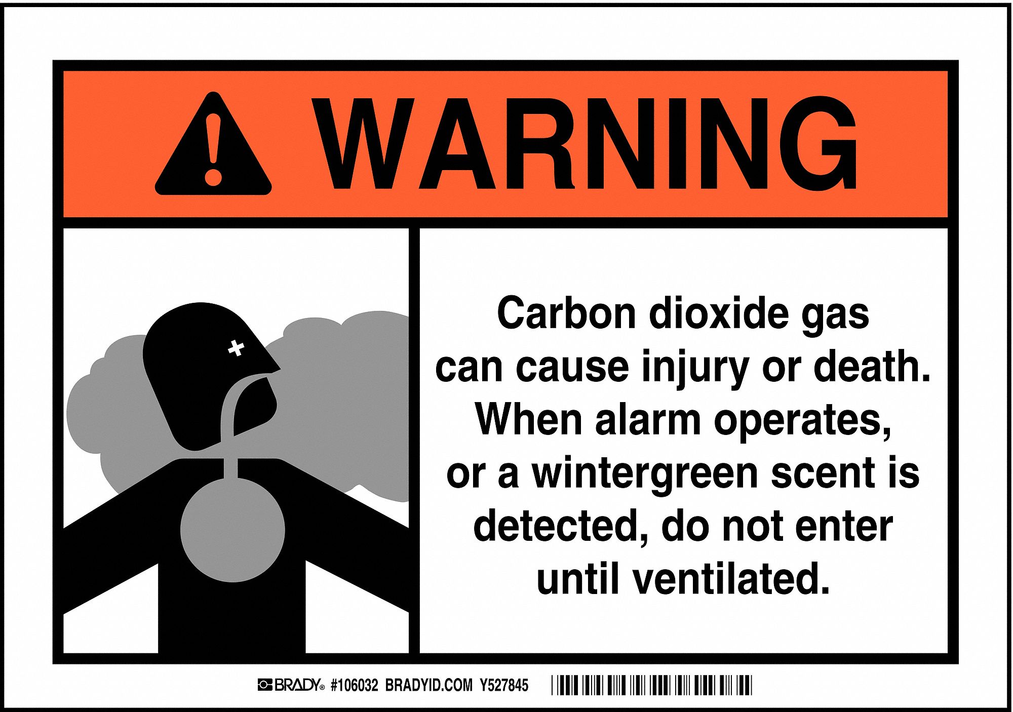 BRADY Carbon Dioxide Signs   Warning Signs   23W683|106035