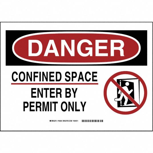 Safety Sign, Confined Space Enter By Permit Only, Sign Header Danger,  Polyester, Rectangle