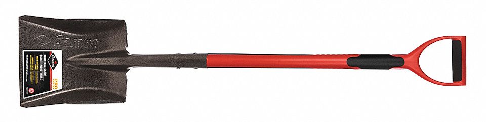 SHOVEL, SQUARE POINT, D-GRIP, RED, 52-1/2 X 9 IN, STEEL/FIBREGLASS