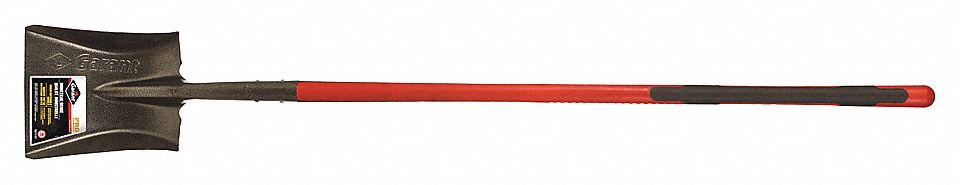 SHOVEL, SQUARE POINT, LONG HANDLE, RED, 69-1/2 X 9-1/2 IN, STEEL/FIBREGLASS