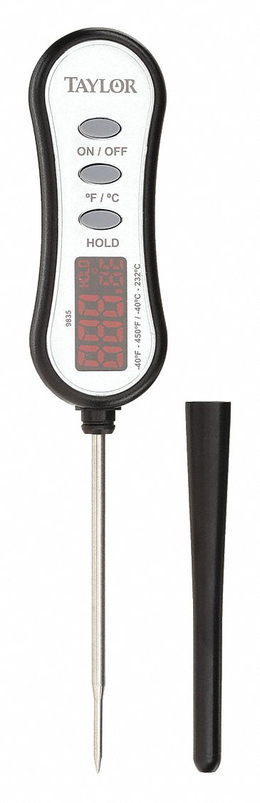 DIGITAL FOOD SERVICE THERMOMETER, FOOD SAFETY, LED, 8 1/4 IN OVERALL L, 3/16 IN DIAMETER
