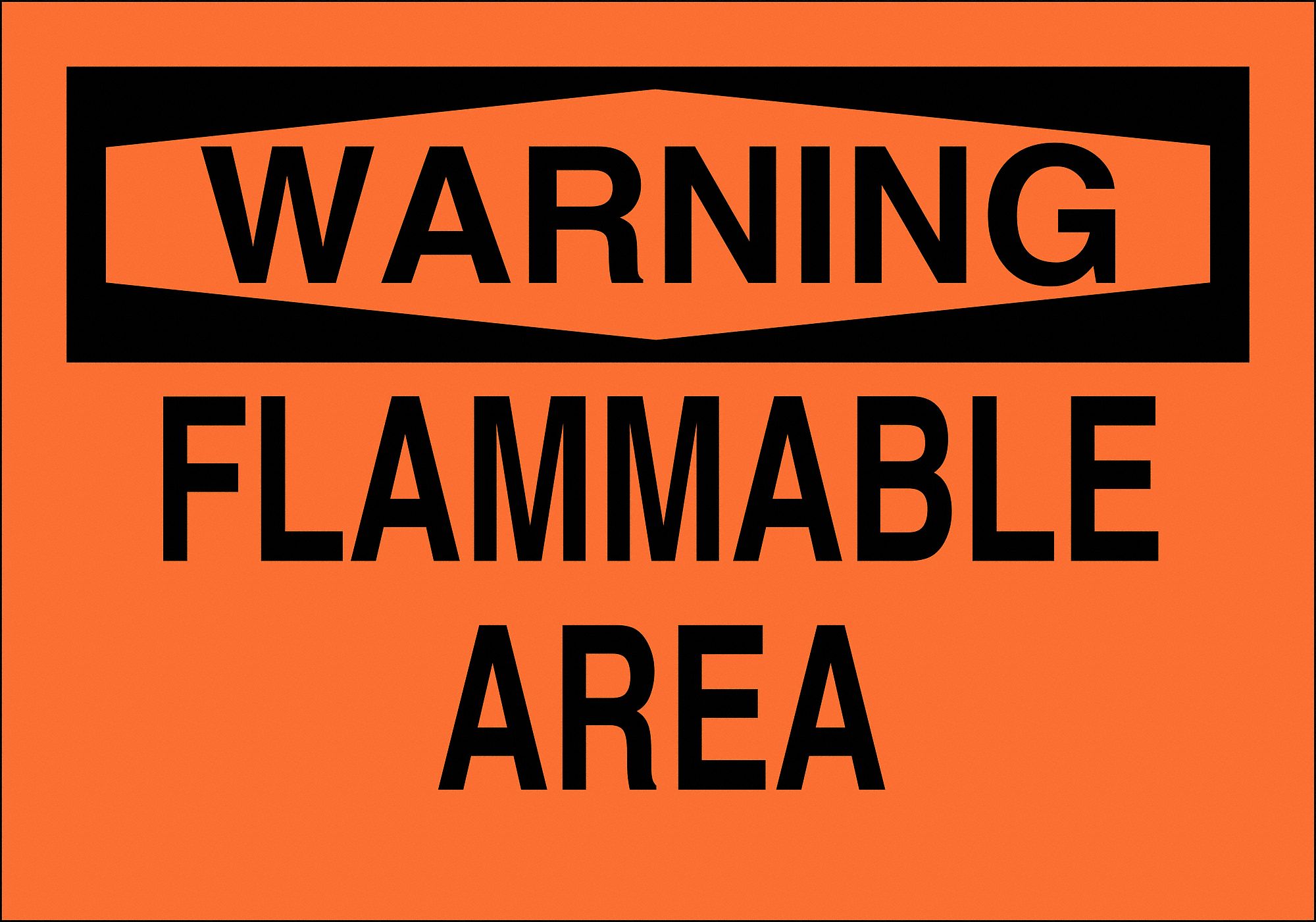 SAFETY SIGN, FLAMMABLE AREA, HEADER WARNING, RECTANGLE, 7 IN HEIGHT, 10 IN WIDTH, PLASTIC, MOUNTING HOLES, BLACK