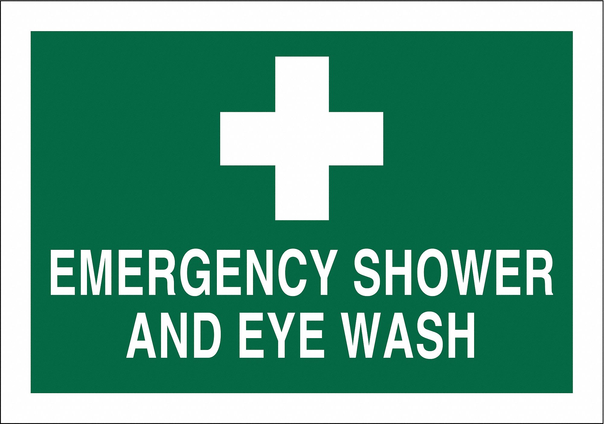 SHOWER/EYE WASH SIGN, ALUMINUM, 14 IN WIDTH, 10 IN HEIGHT, GREEN/WHITE, WITH MOUNTING HOLES