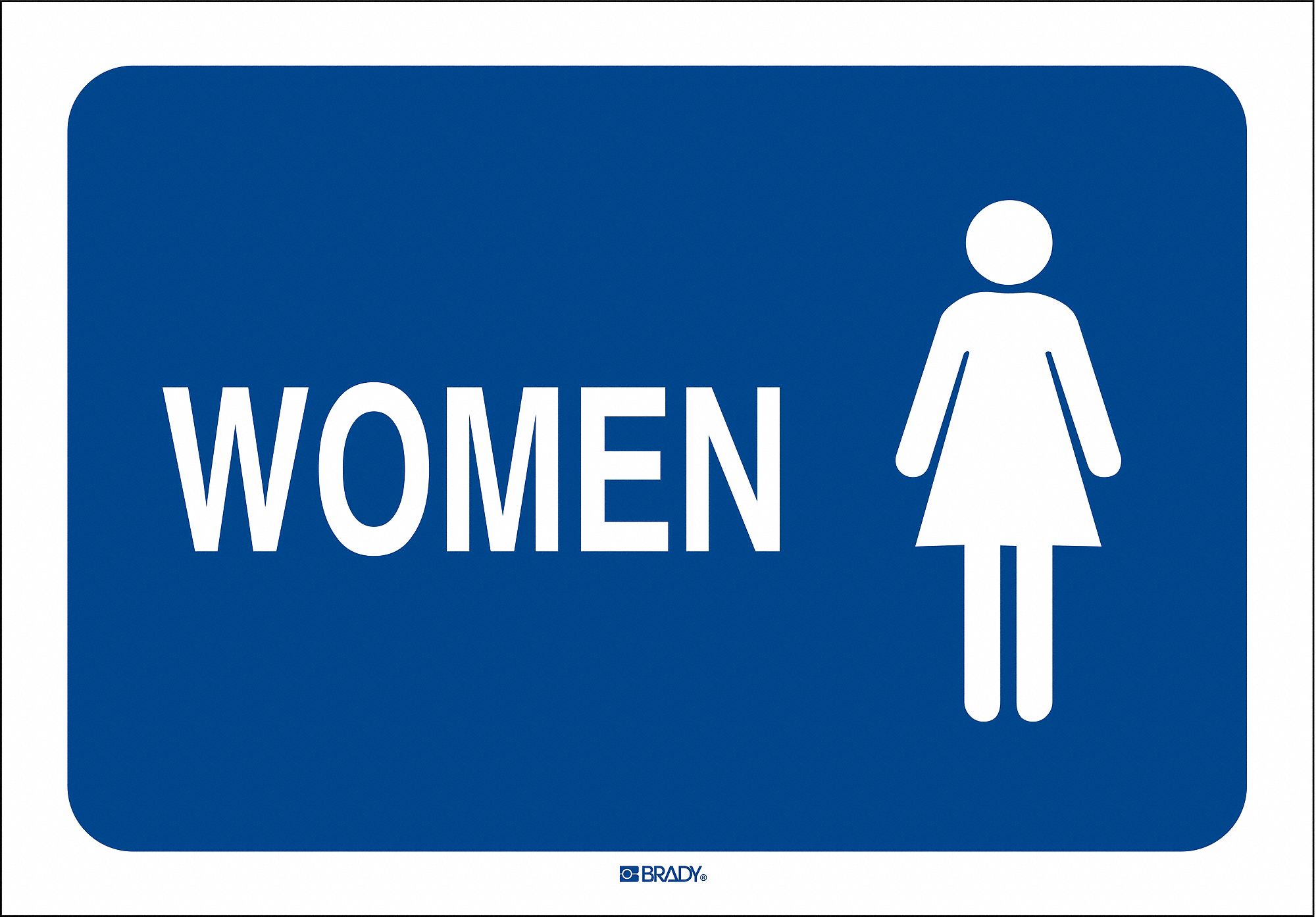 RESTROOM SIGN, WOMEN'S RESTROOM, PLASTIC, 7 IN WIDTH, 10 IN HEIGHT, BLUE/WHITE, WITH MOUNTING HOLES