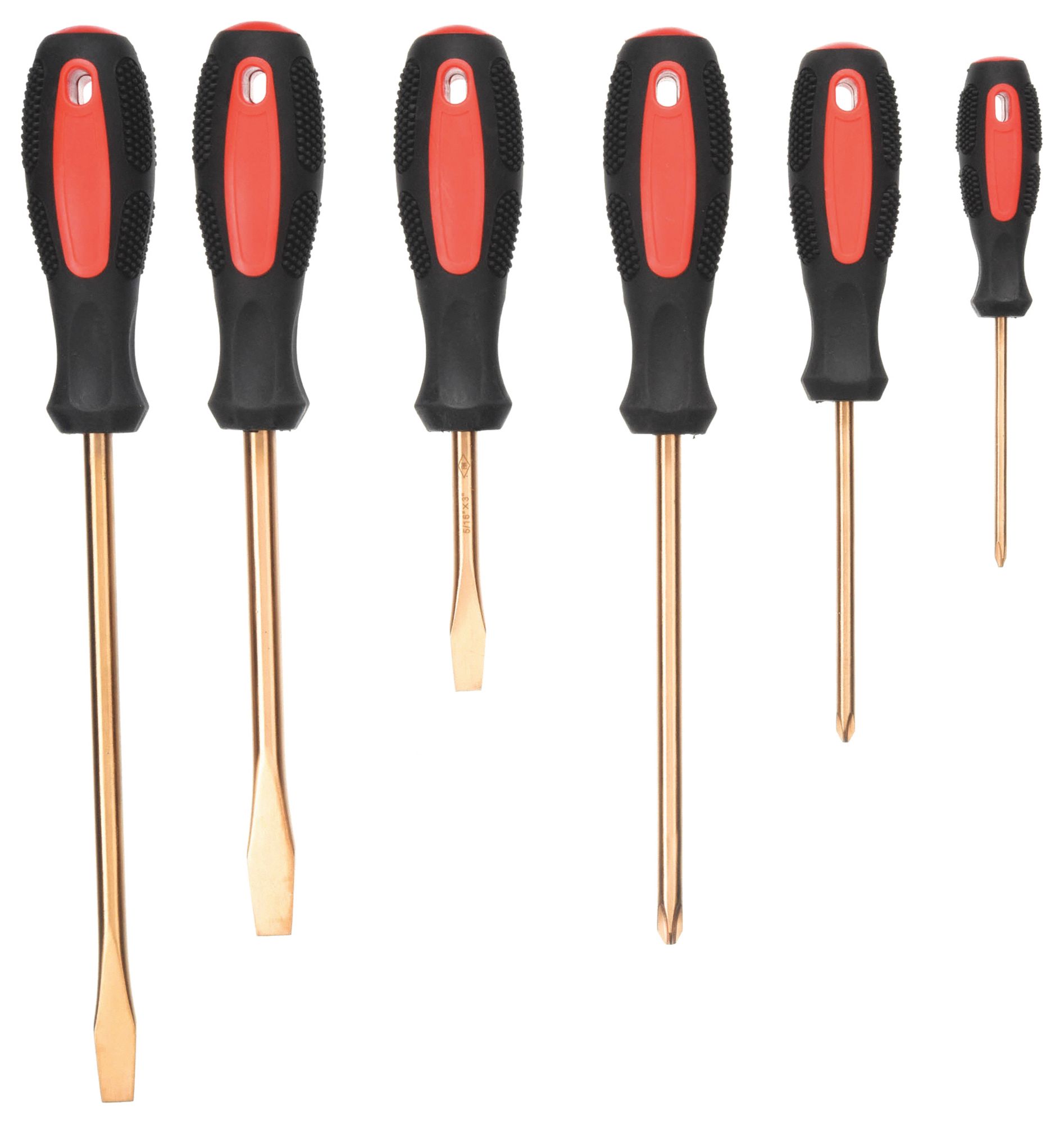 ESD SAFE NON-SPARKING SCREWDRIVER SET, 6 PIECES, PHILLIPS/SLOTTED TIP, ERGONOMIC GRIP