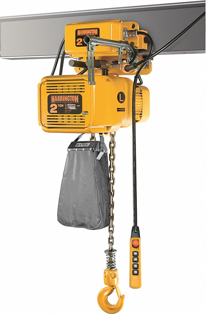 Electric Chain Hoist: H4 - Heavy Duty, Motorized Trolley, 230V AC, 15 ft Lift Lg