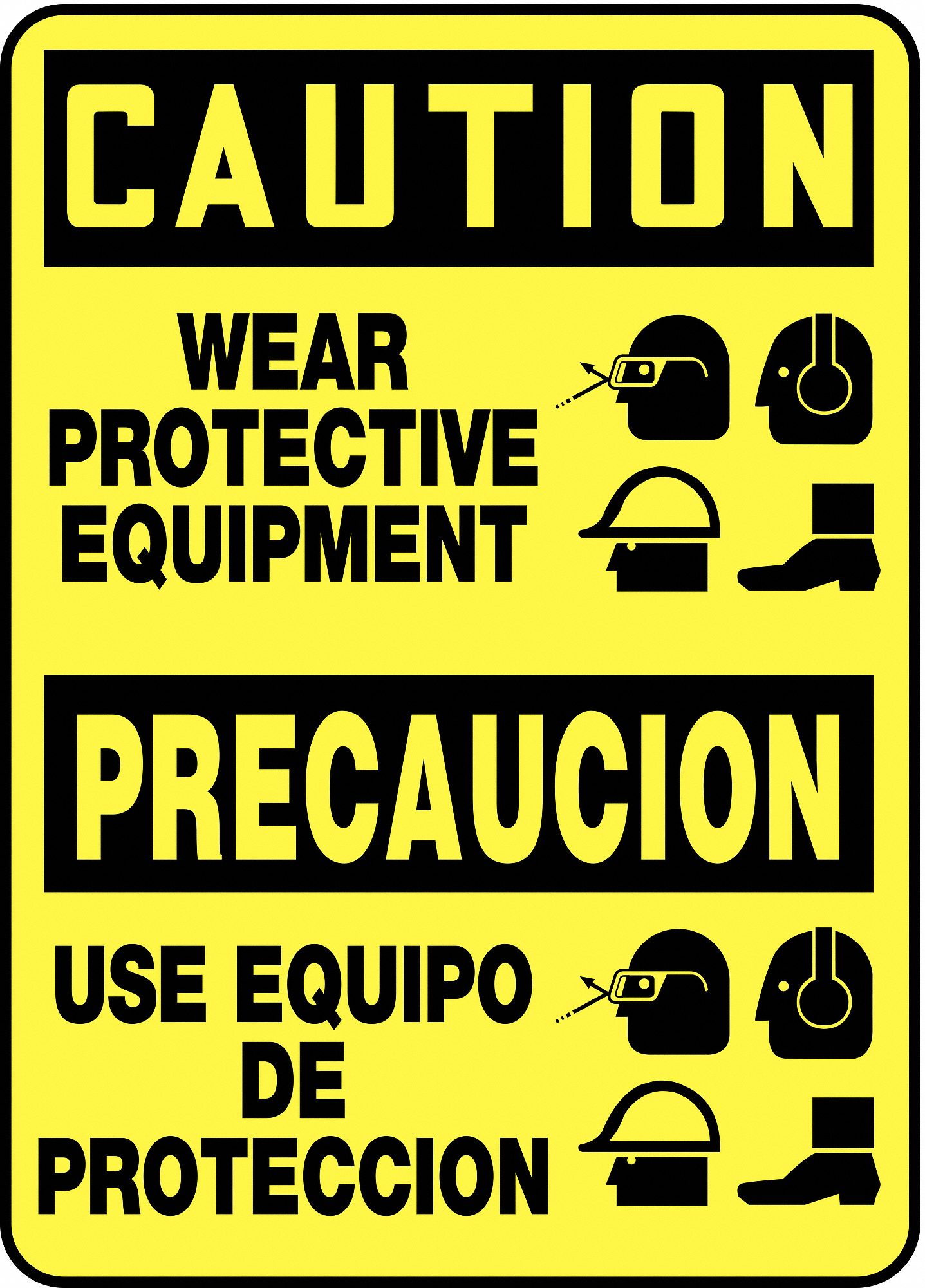 SpanishBilingual Caution Sign, Plastic, Rectangle, English, Spanish