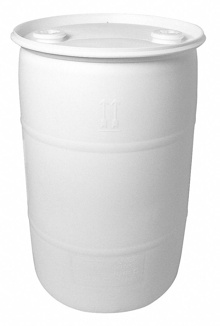 Transport Drum: Polyethylene, 35 gal, Unlined/No Interior Coating, White / White
