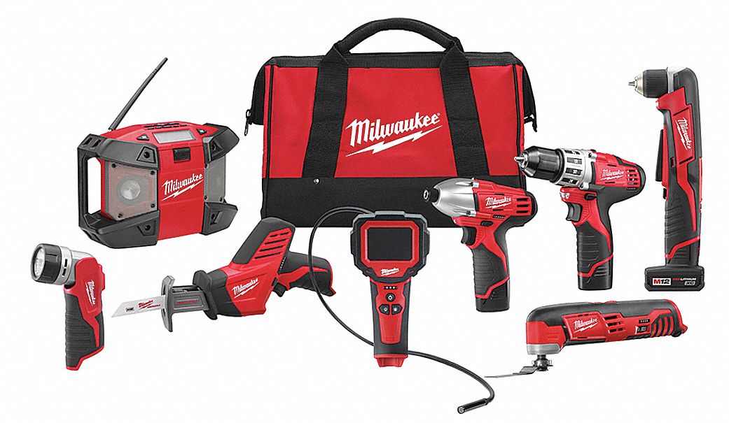 MILWAUKEE M12, Cordless Combination Kit, 12V DC Voltage, Number of