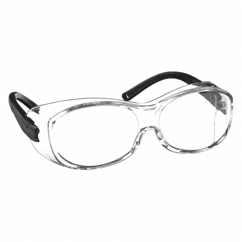 PYRAMEX Safety Glasses: Anti-Scratch, Frameless, Clear, Black, Black, M Eyewear Size, Unisex