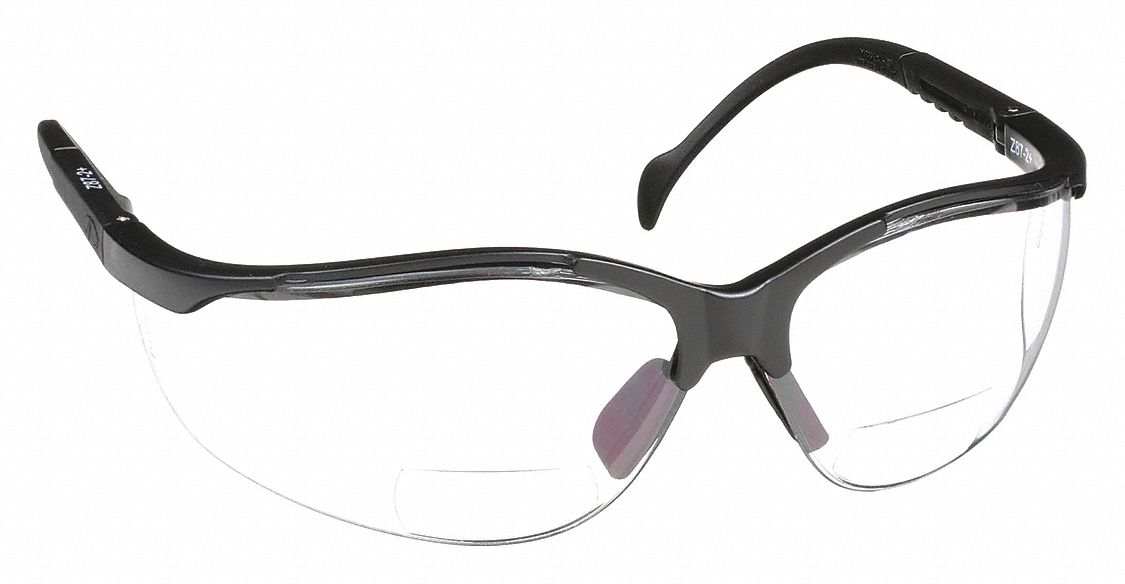 LUNETTES DE LECTURE DE SÉCURITÉ, DEMI-MONTURE, ENVELOPPANTE, NYLON/PC, ANTIRAYURES, NOIR/TRNSP, +3,00, BIFOCALES