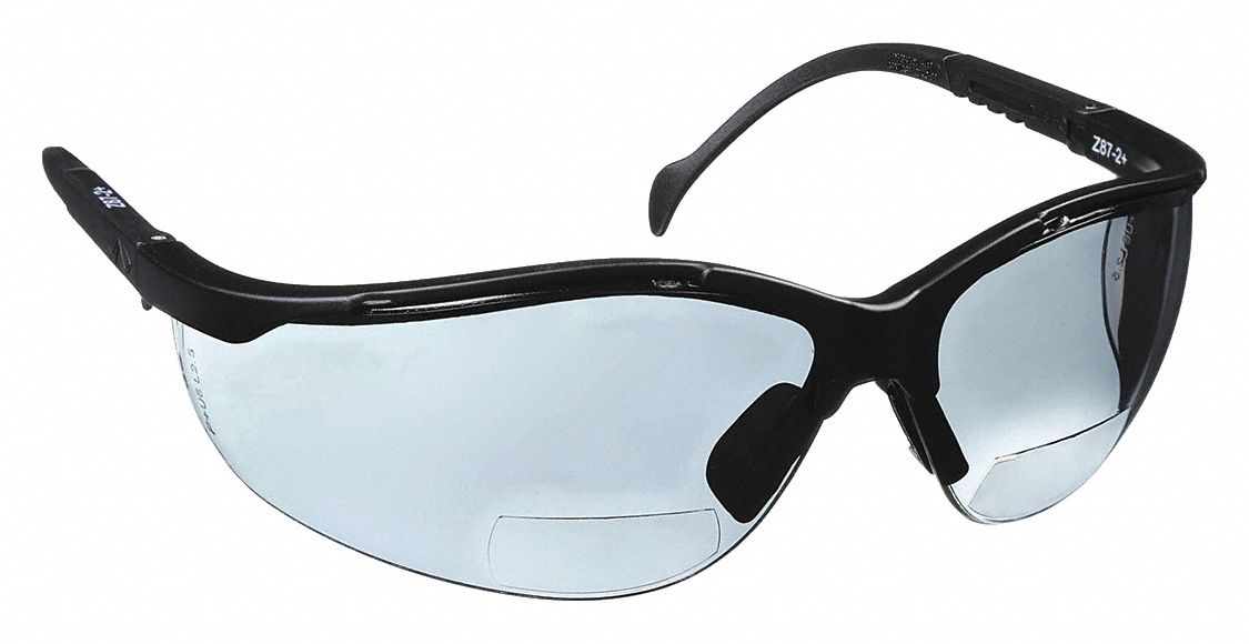 LUNETTES DE LECTURE DE SÉCURITÉ, DEMI-MONTURE, ENVELOPPANTE, NYLON/PC, ANTIRAYURES, NR/GR, +2.00, BIFOCALE