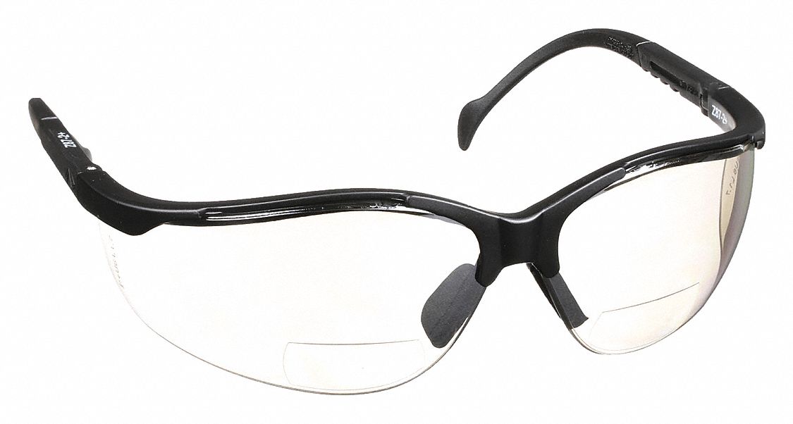 LUNETTES DE LECTURE DE SÉCURITÉ, DEMI-MONTURE, ENVELOPPANTE, NYLON/PC, ANTIRAYURES, NR, I/E, MIROIR, +1,50