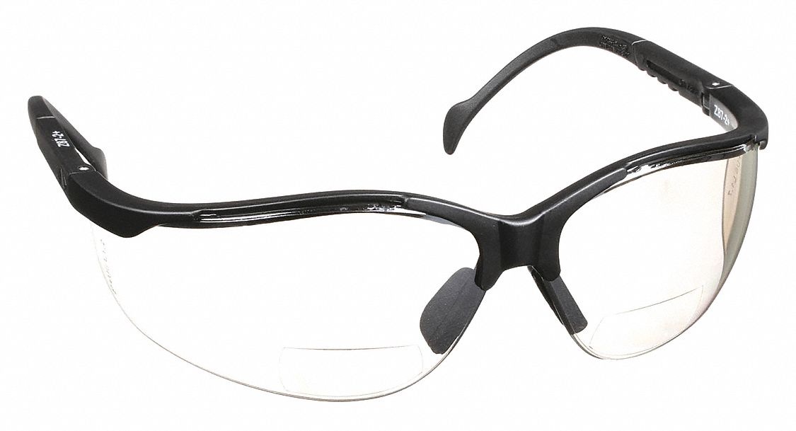 LUNETTES DE LECTURE DE SÉCURITÉ, DEMI-MONTURE, ENVELOPPANTES, NYLON/PC, ANTIRAYURES, NOIR, I/O, MIROIR, +2.50