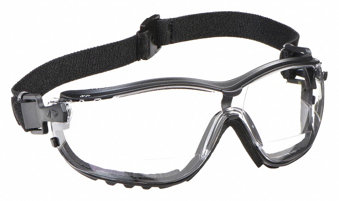 LUNETTES DE PROTECTION ÉTANCHE POUR LA LECTURE, ENVELOPPANTES, NYLON/PC, ANTIBUÉE, +2,00, BIFOCALES, BAS, CSA