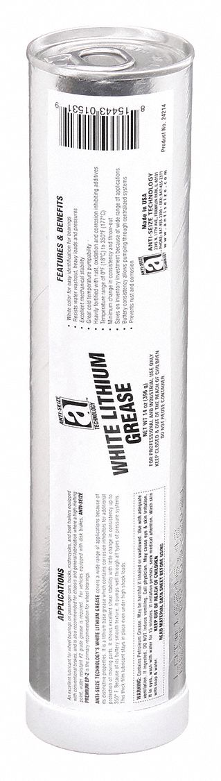 Bearing Grease: White Lithium Grease, 14 oz, Cartridge, NLGI Grade 2