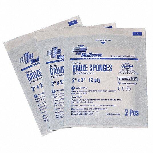 MEDSOURCE Sterile Gauze Sponges: 2 in Dressing Lg, 2 in Dressing Wd, Gauze, Sterile, 1,500 PK MEDSOURCE Sterile Gauze Sponges: 2 in Dressing Lg, 2 in Dressing Wd, Gauze, Sterile, 1,500 PK
