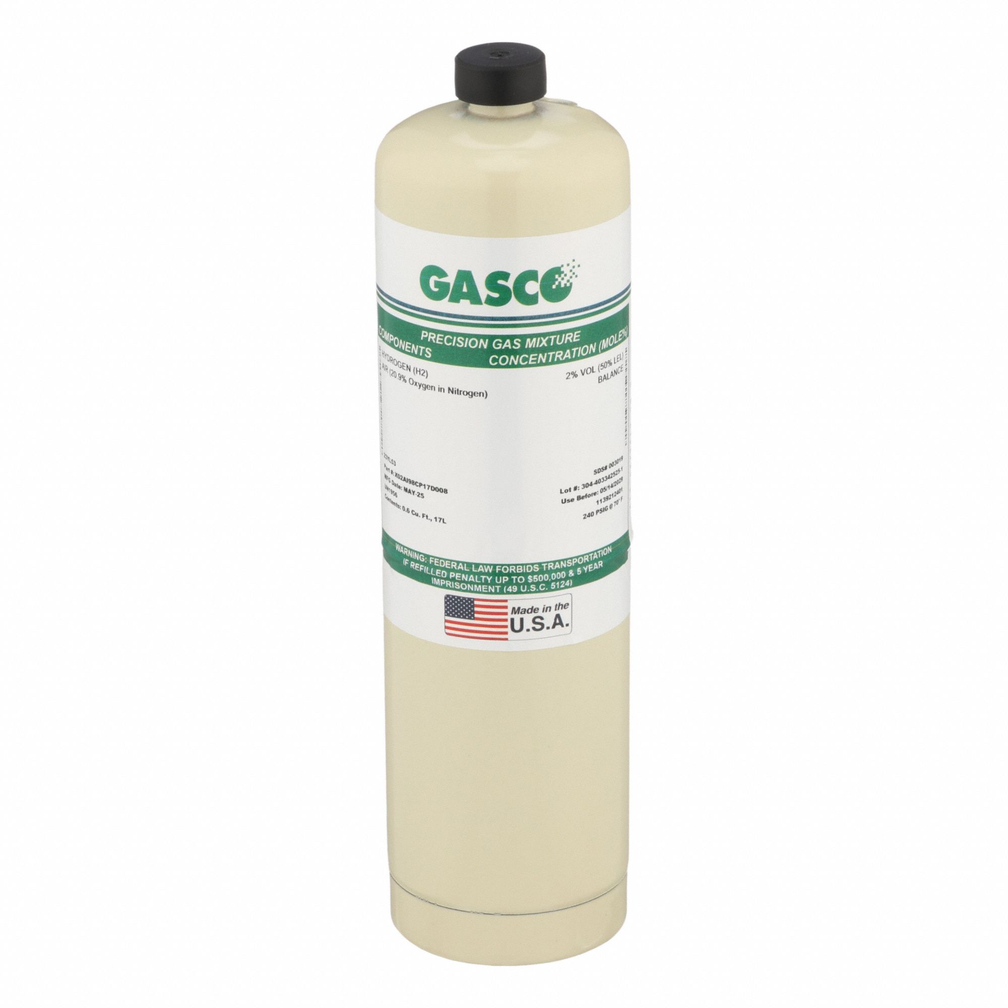 Calibration Gas: Air, Disposable, +/-5% Accuracy, 23YL53, X02AI98CP17D008, Calibration Gas