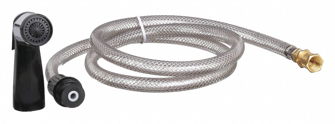 Kitchen Sprayer: Plastic, Black, 48 in Overall Lg, 3/8" Connection Size, IPS, Hose