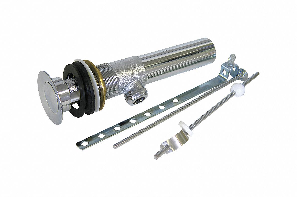 Drain Assembly: Brass, Chrome, 8 in Overall Ht, 1 1/4 in Overall Dia, Threaded