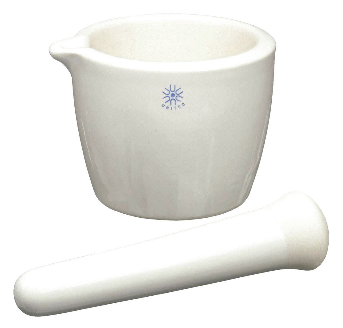 Mortar and Pestle: Porcelain, 70 mm Mortar Ht, 150 mL Capacity - mL, 135 mm Pestle Lg
