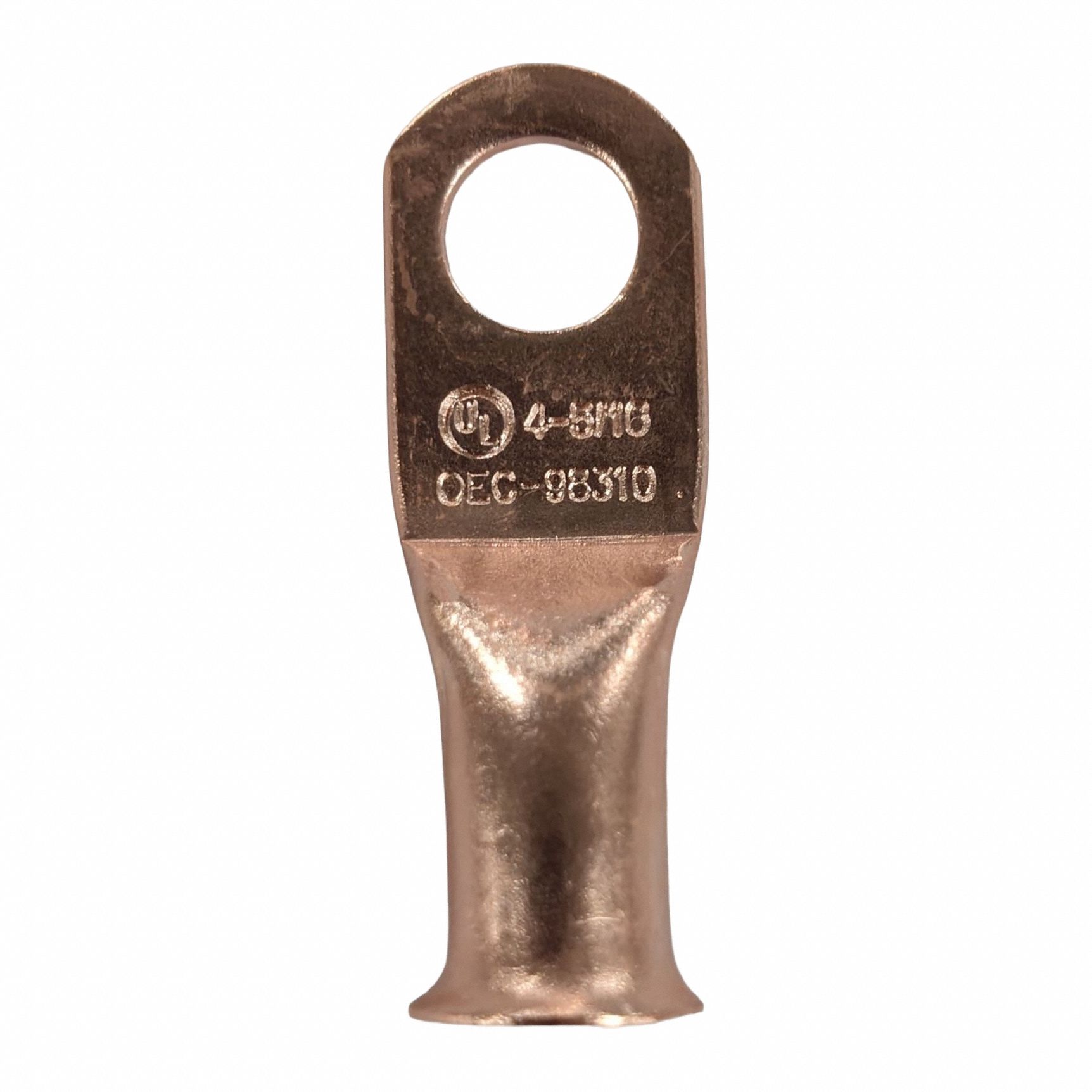 Lug: Crimpable Side Terminal, Crimp/Solder, Copper, 4 ga, 5/16 in Stud Size, Straight