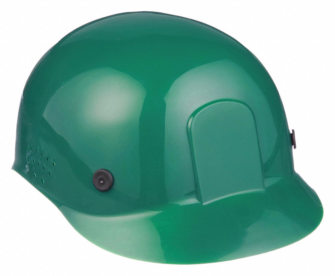 BUMP CAP, VENTED, POLYETHYLENE, PINLOCK SUSPENSION, FRONT BRIM, GREEN, SIZE 6½ TO 7½