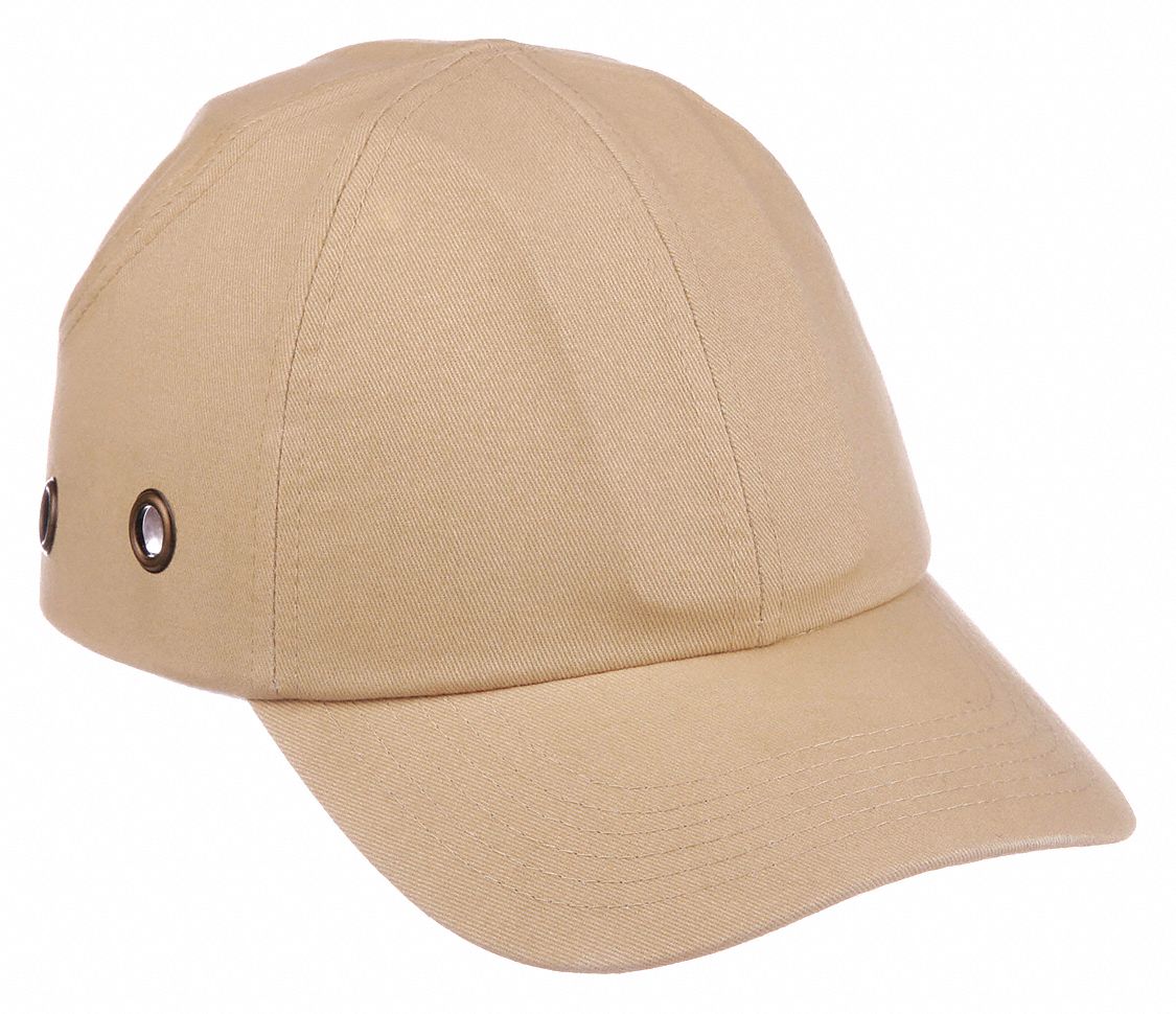 BUMP CAP, VENTED, INNER ABS, OUTER COTTON, LONG BRIM BASEBALL, TAN, SIZE 6¾ TO 7 3/8