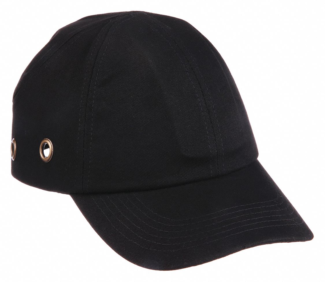 BUMP CAP, VENTED, INNER ABS, OUTER COTTON, LONG BRIM BASEBALL, BLACK, SIZE 6¾ TO 7 3/8