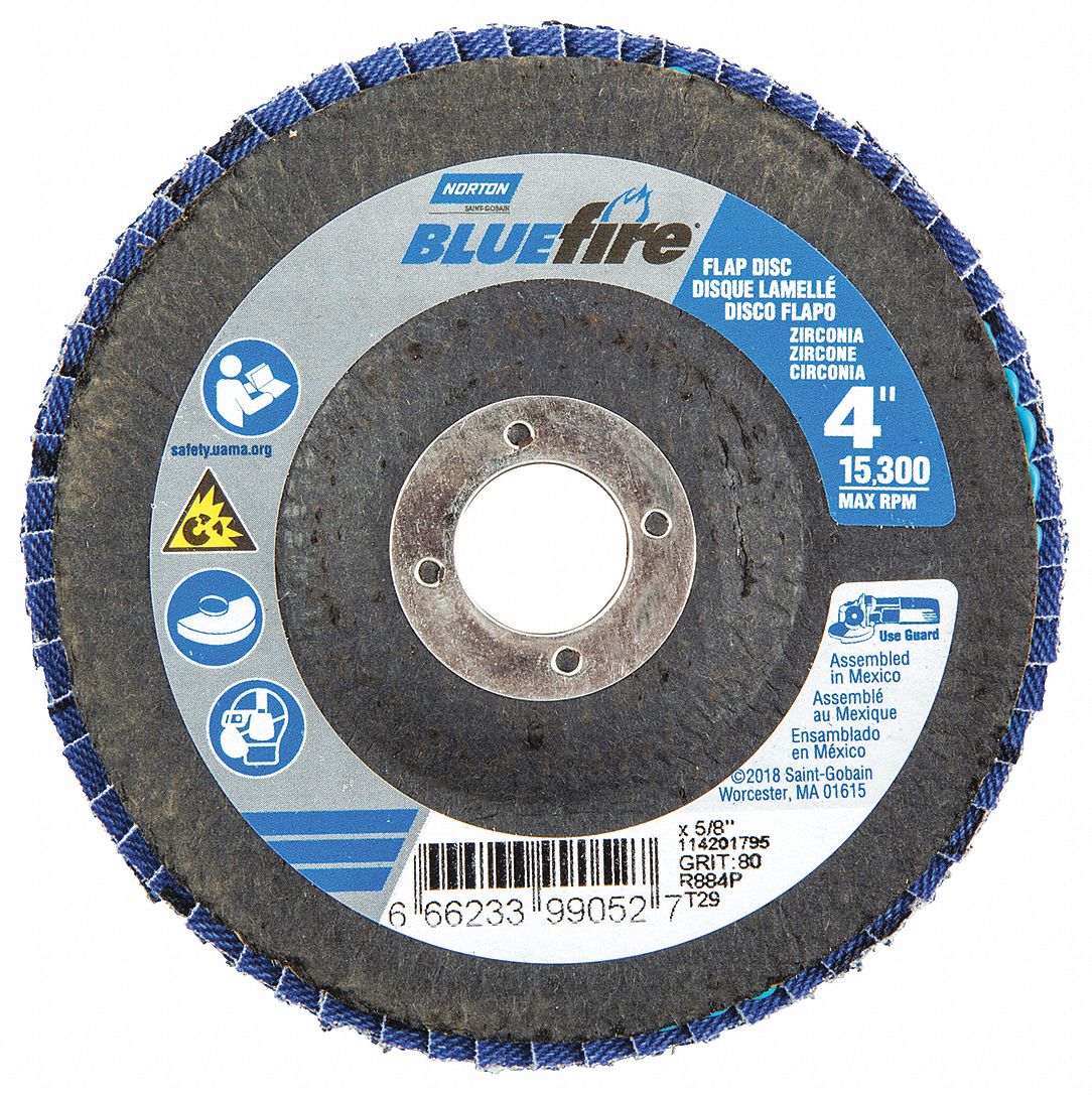 NORTON Flap Disc 5/8 in Mounting Hole Size, 80 Abrasive Grit, Medium