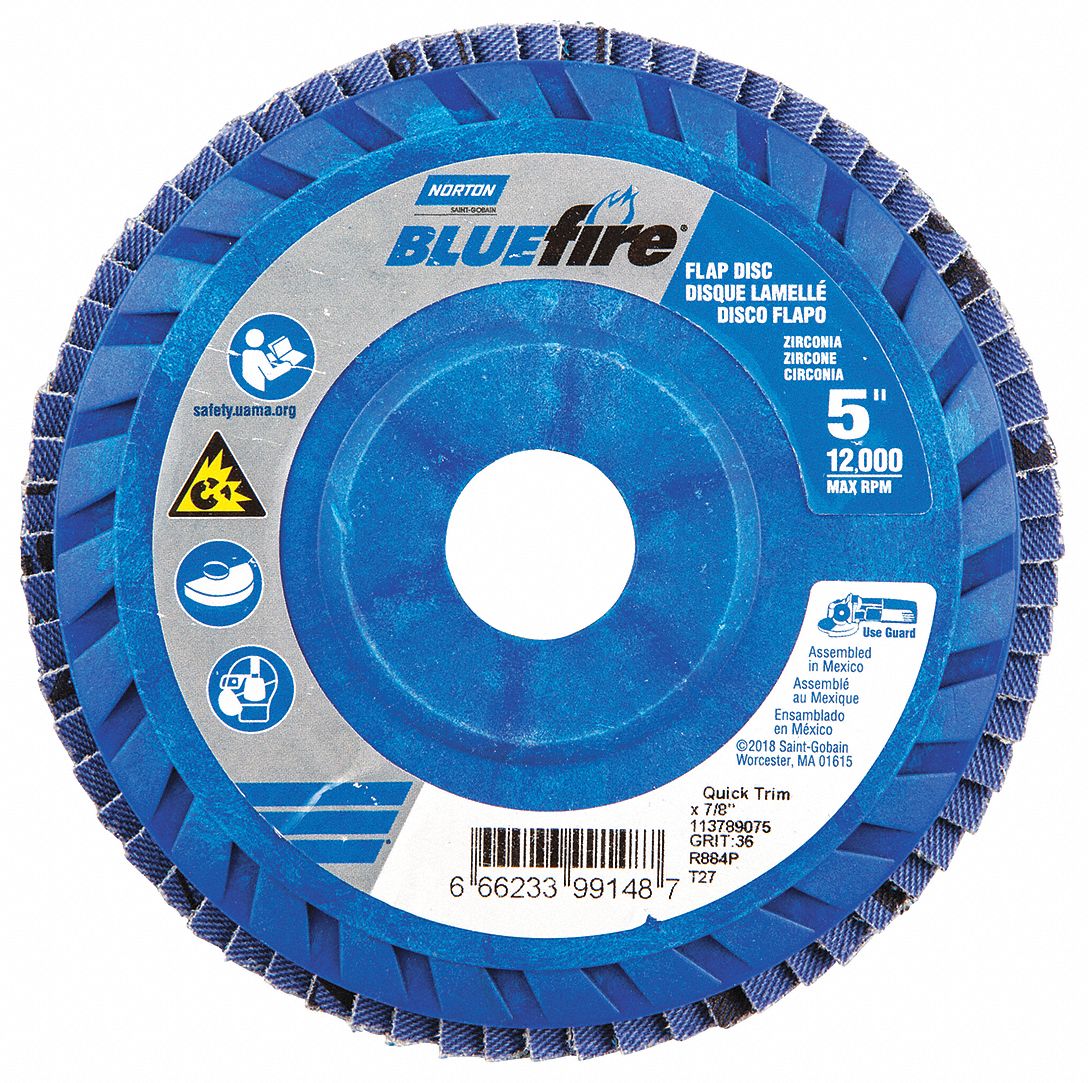NORTON, Type 27, 5 in x 7/8 in, Flap Disc 23Z49766623399148 Grainger