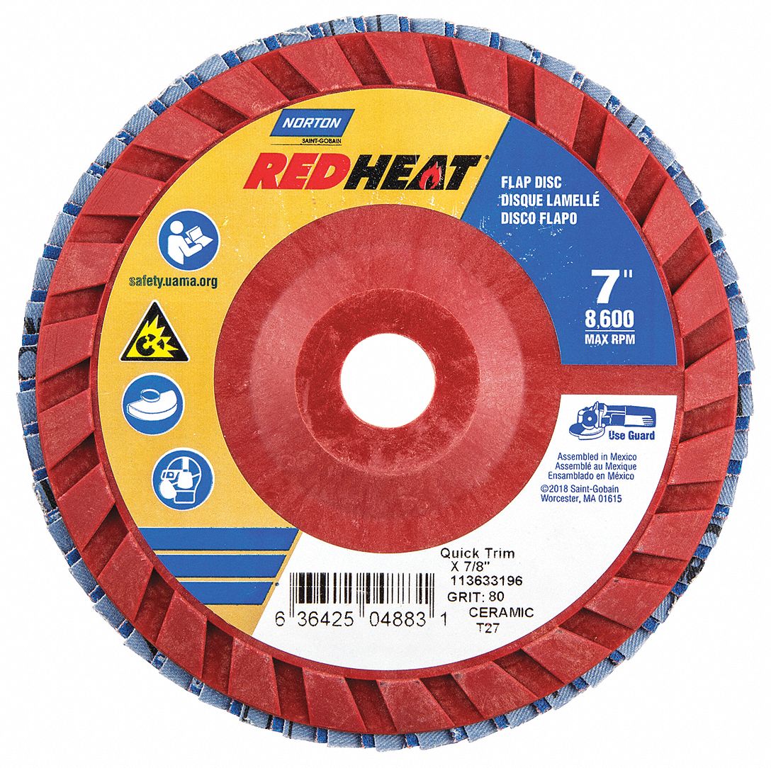 NORTON Type 27, Flap Disc, Ceramic, 7 in Disc Diameter, 80 Abrasive