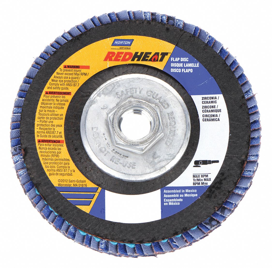 Type 29, Flap Disc, Ceramic, 4 1/2 in Disc Diameter, 80 Abrasive Grit