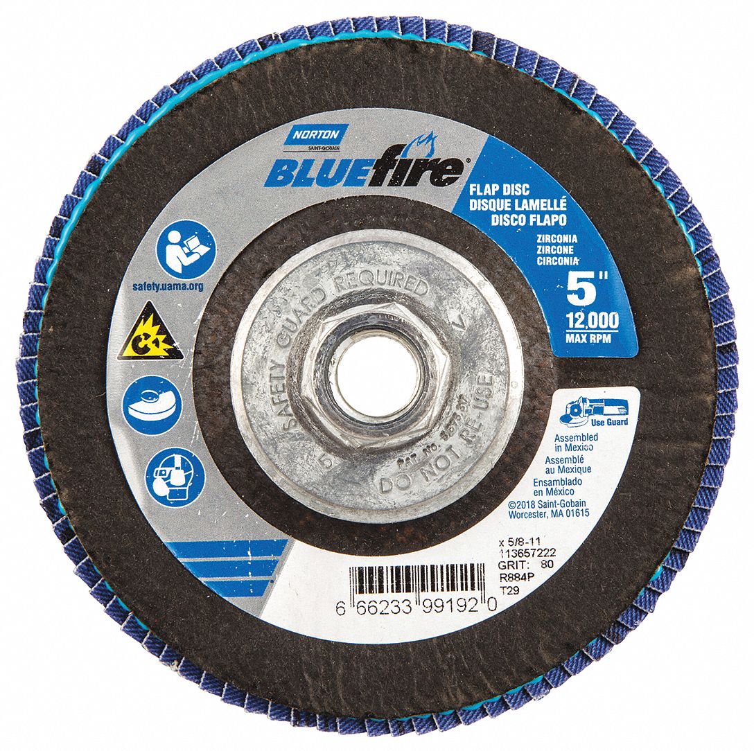 NORTON, Type 29, 5 in x 5/8"11, Flap Disc 23Z58966623399192 Grainger