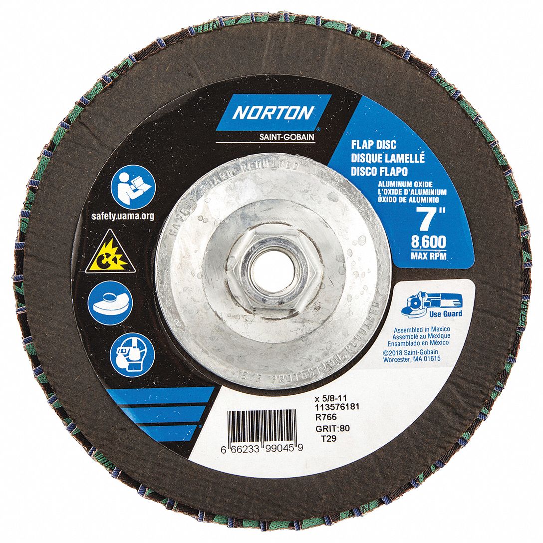 NORTON Flap Disc 5/8"11 Mounting Hole Size, 80 Abrasive Grit, Medium