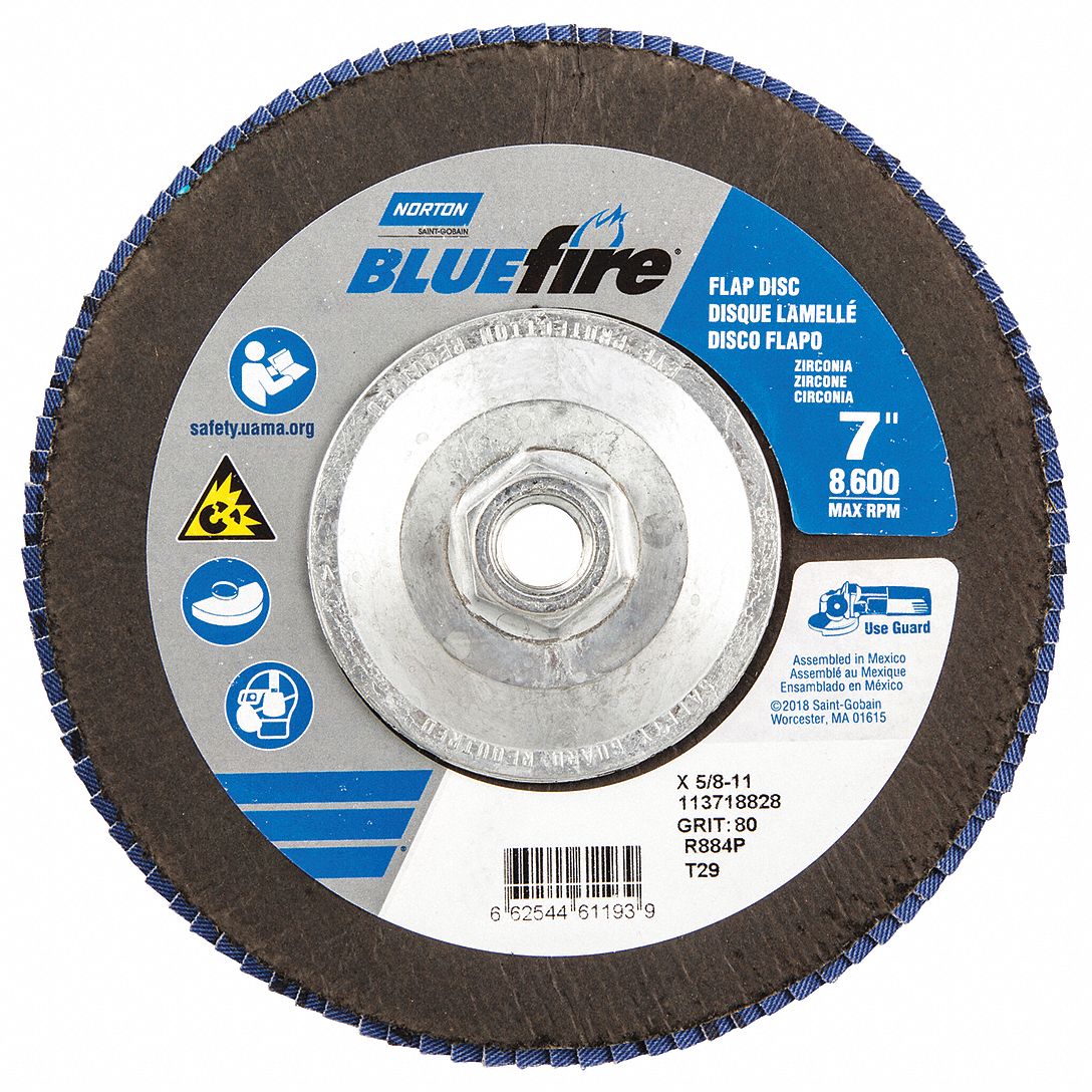 NORTON Flap Disc 5/8"11 Mounting Hole Size, 80 Abrasive Grit, Medium