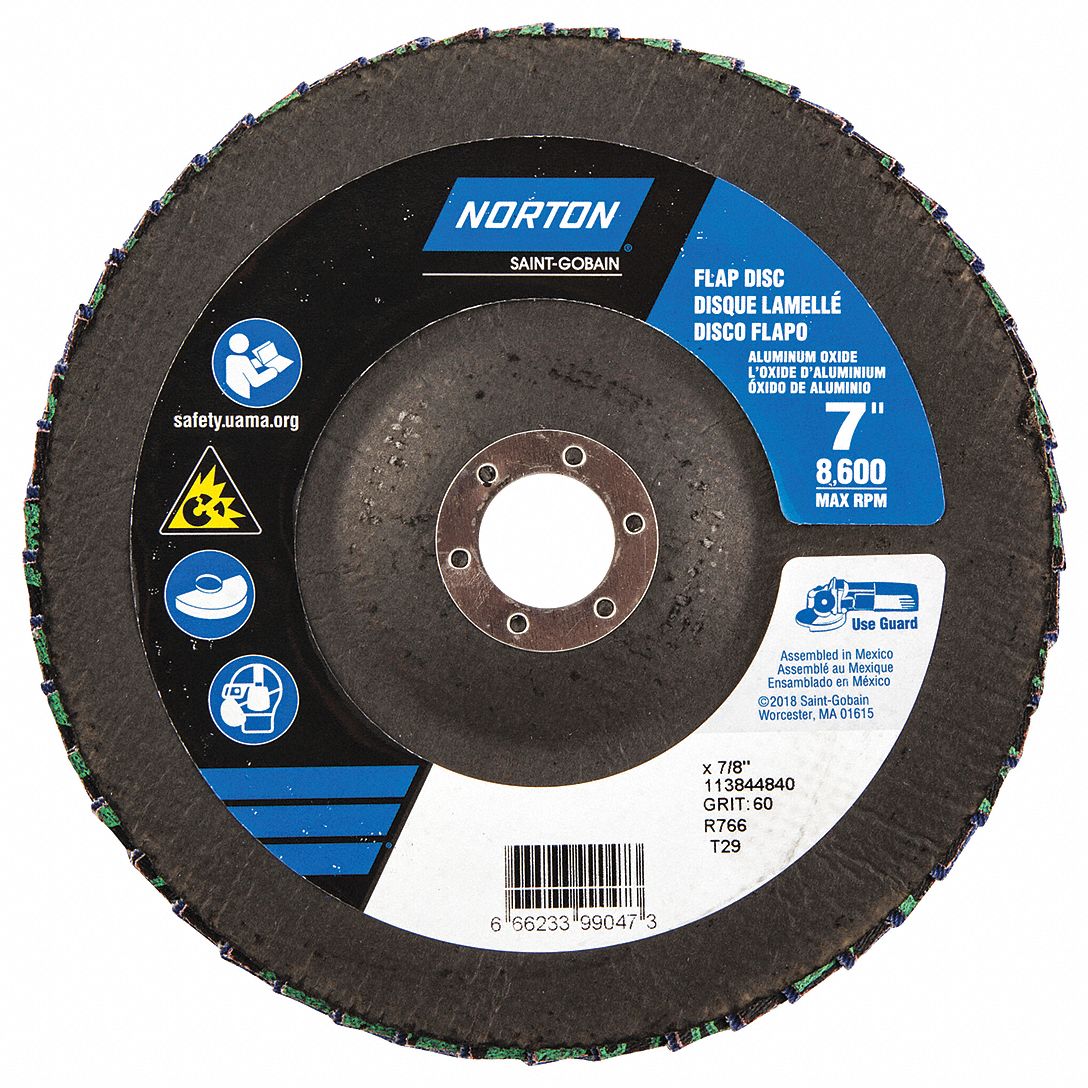 NORTON, Type 29, 7 in x 7/8 in, Flap Disc 23Z64166623399047 Grainger