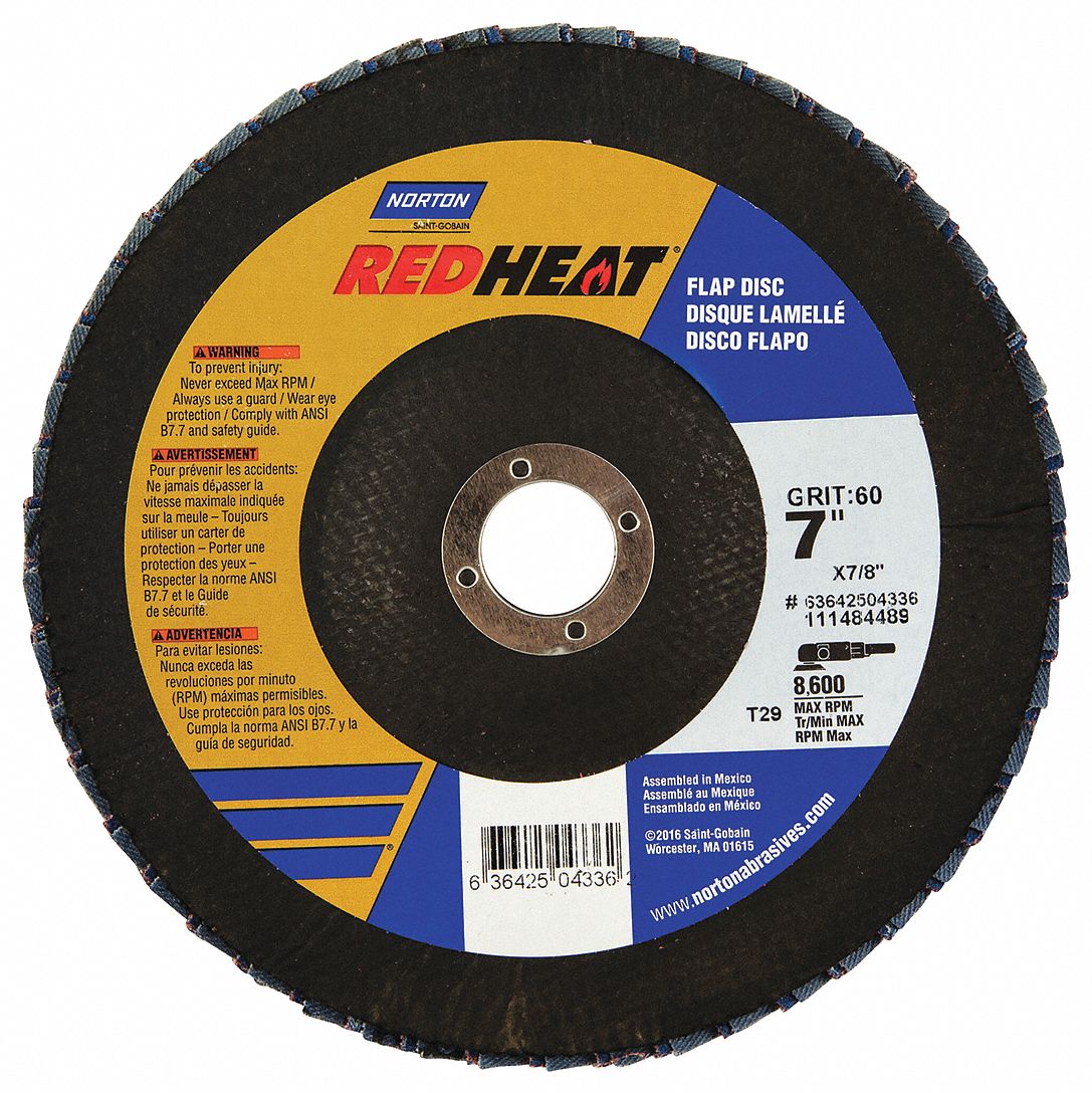 Flap Disc, 7 In x 60 Grit, 7/8