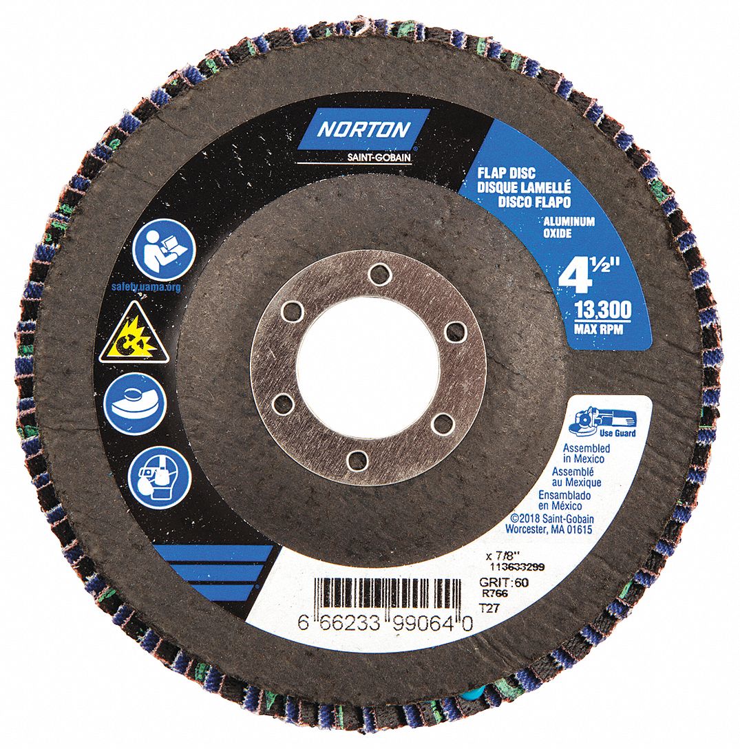 NORTON Flap Disc 7/8 in Mounting Hole Size, 60 Abrasive Grit, Medium