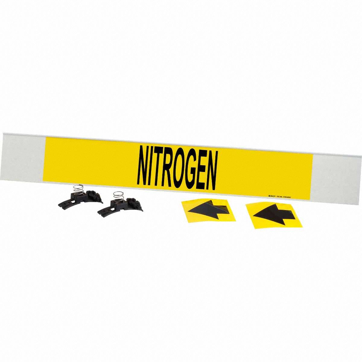 Pipe Marker: Nitrogen, Yellow, Black, Fits 8 in and Larger Pipe O.D., 1 Pipe Markers, With Arrows