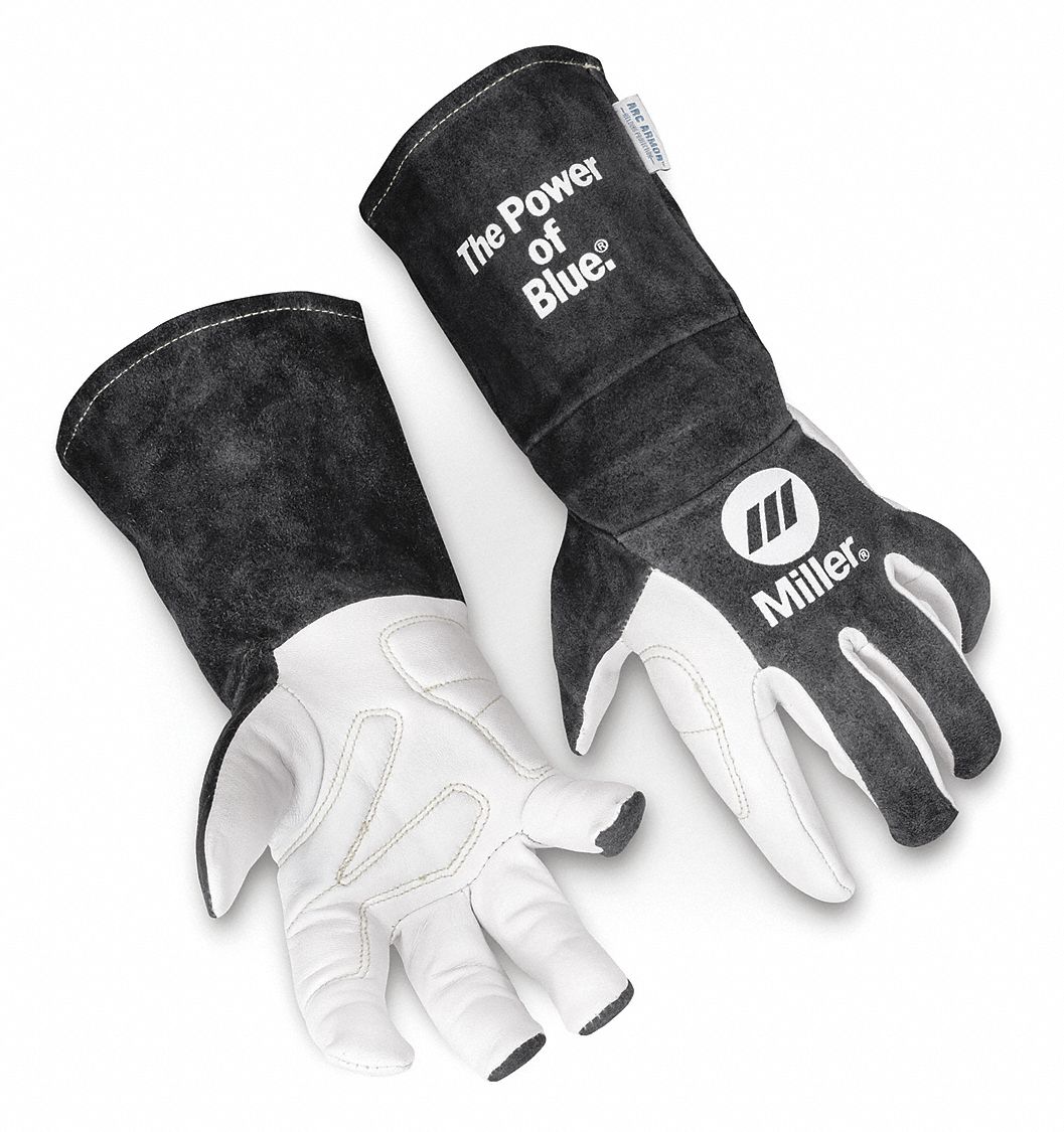 TIG WELDING GLOVES, WING THUMB, GAUNTLET CUFF, BLACK COWHIDE, TIG