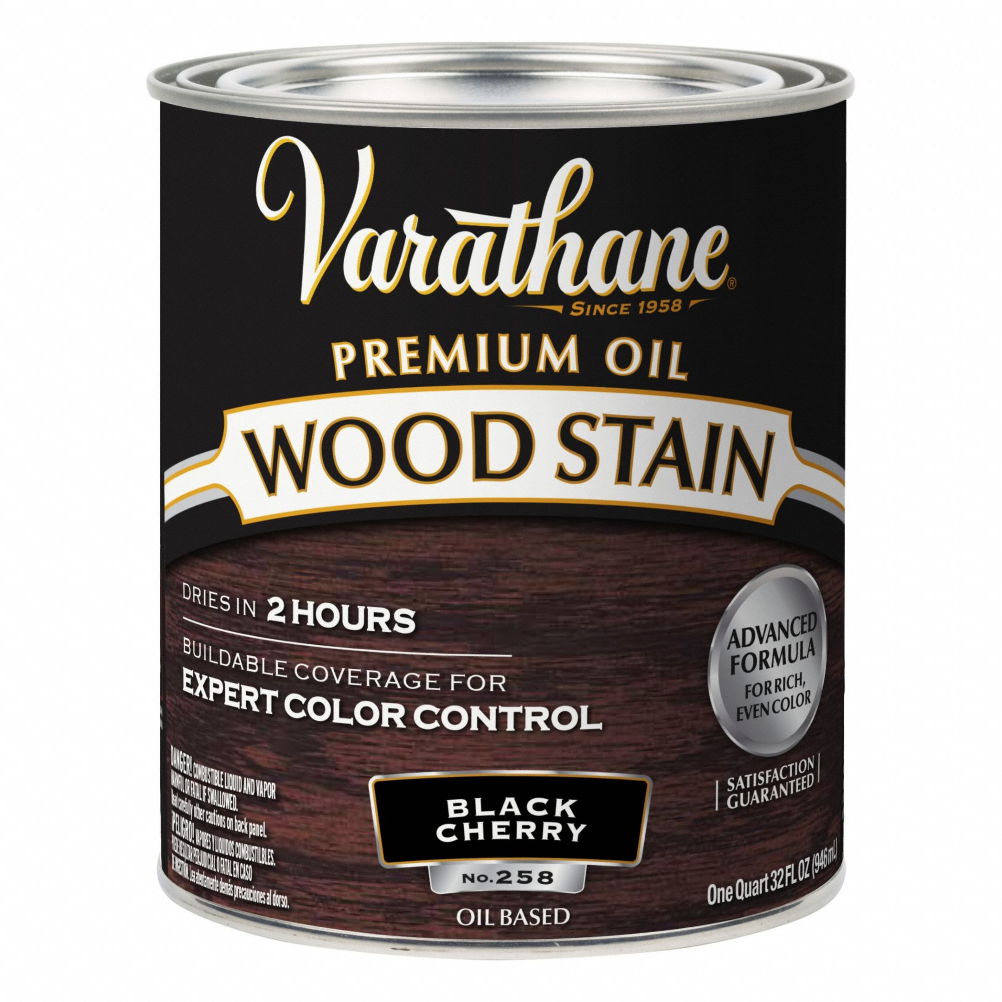 Wood Stain: Wood Stain, Interior, Oil, 1 qt Container Size, Wood, Satin, Black Cherry