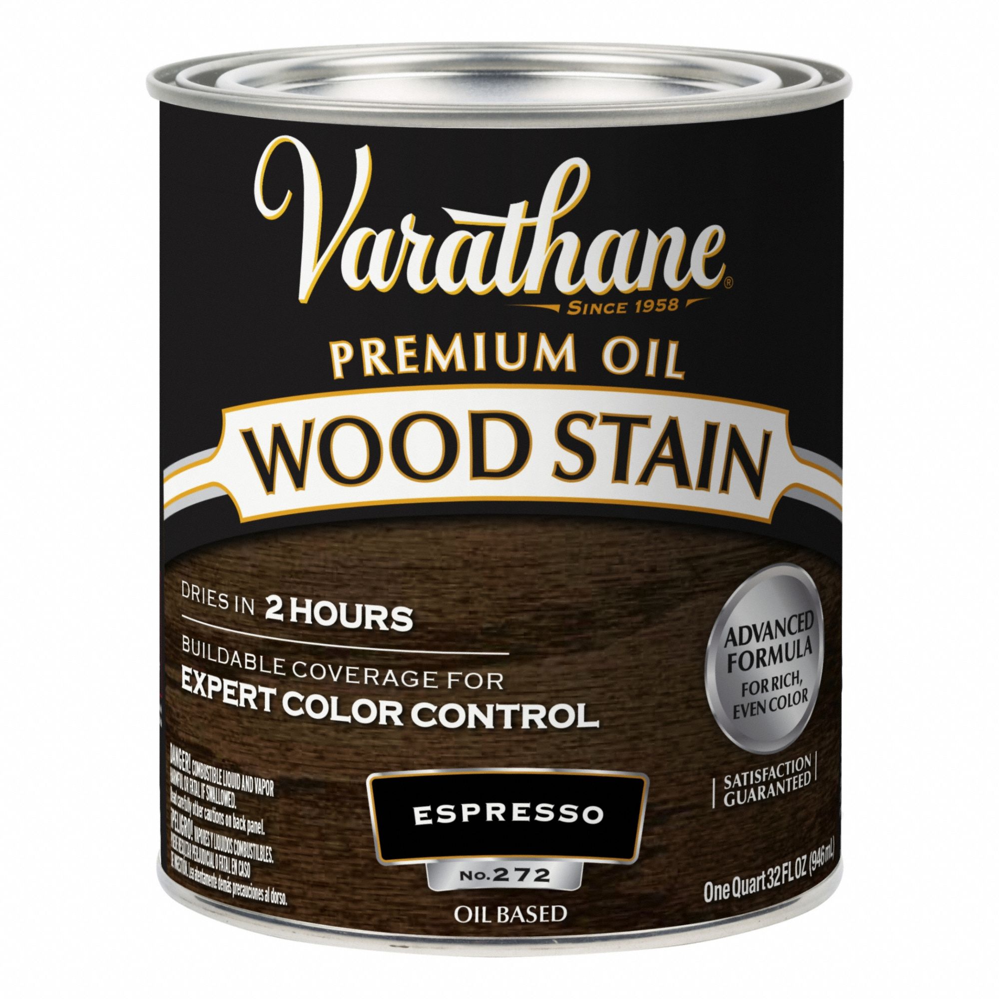 Wood Stain: Wood Stain, Interior, Oil, 1 qt Container Size, Wood, Satin, Espresso, Premium