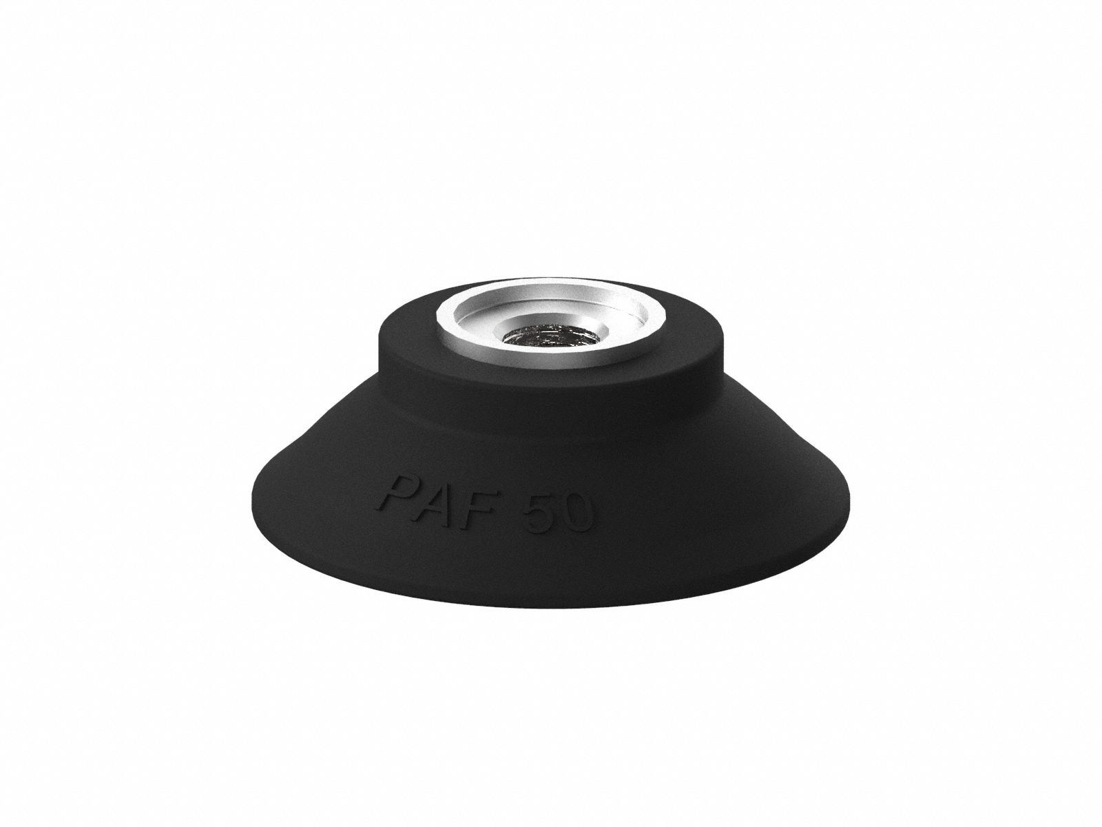 Vacuum Pad Assembly: Flat, G3/8 in, 50 mm Pad Dia, Nitrile/PVC, Black, 60A, PAF
