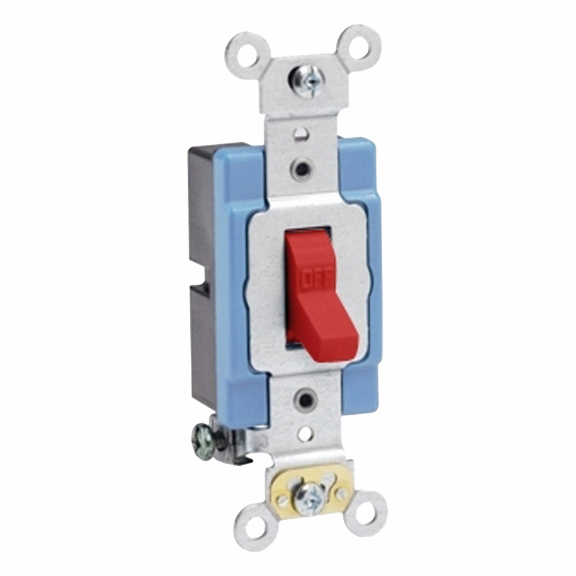 AC Quiet Switch: Toggle Switch, Single Pole, Red, 15 A, 120/277V AC, Screw Terminals