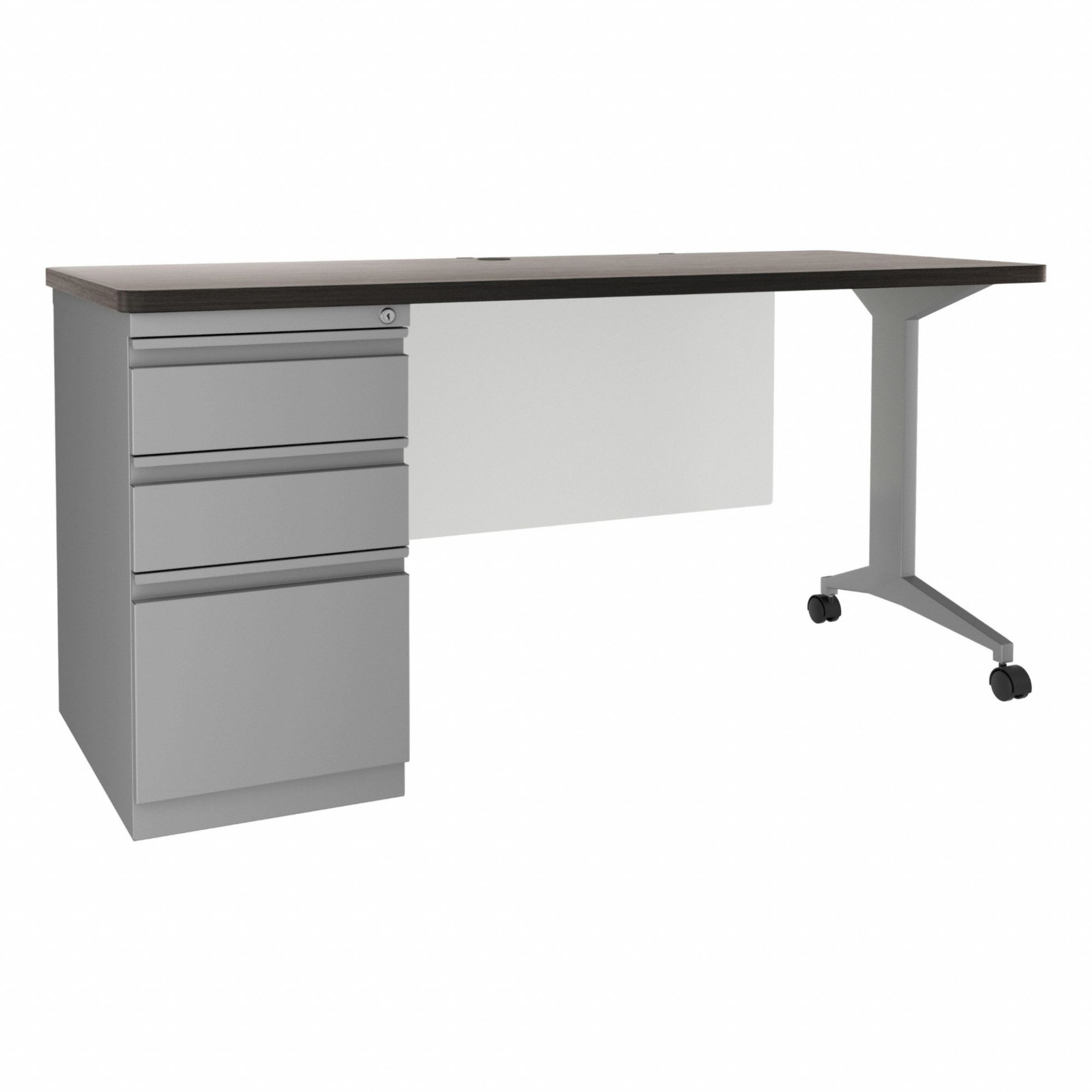 Rectangular Office Desk: Melamine Laminate/Particleboard, Weathered Charcoal, 1 Pedestals